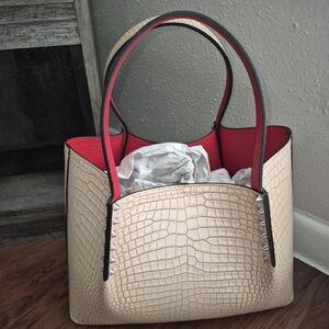 Chiristian Louboutin Beige Croc-Embossed Tote Bag